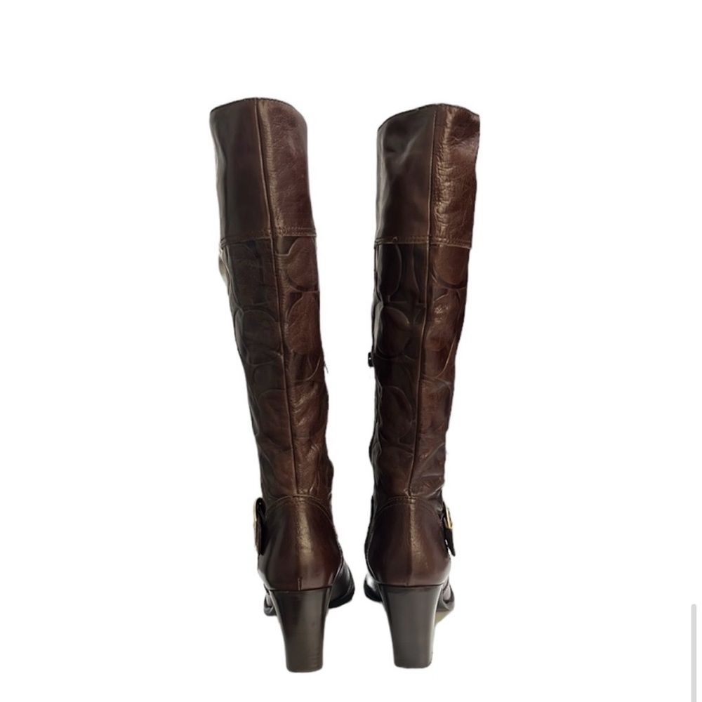 Coach Embossed Leather Boots Brown 7.5 - Picture 6 of 10